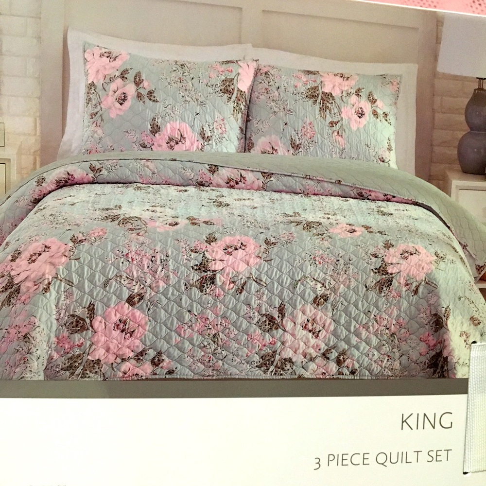 KG gray pink floral comforter